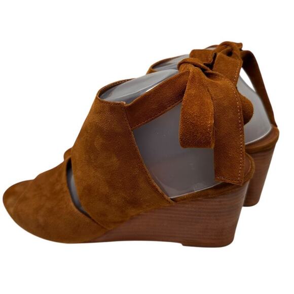 Brown Suede Ankle Wrap Tie Platform Wedges Heel Womens Sz 9M Soft Leather Brazil - Picture 4 of 16